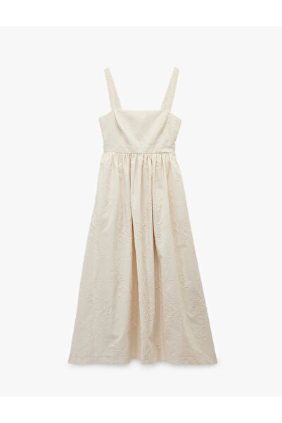 Koton X Меліс Агазат - Бавовняна сукня з квадратним коміром, бантиком ззаду, броделі та квітковим принтом на бретельках