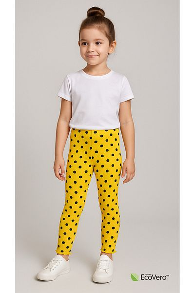 Kyex Girl's Summer Polka Dot Yellow Leggings
