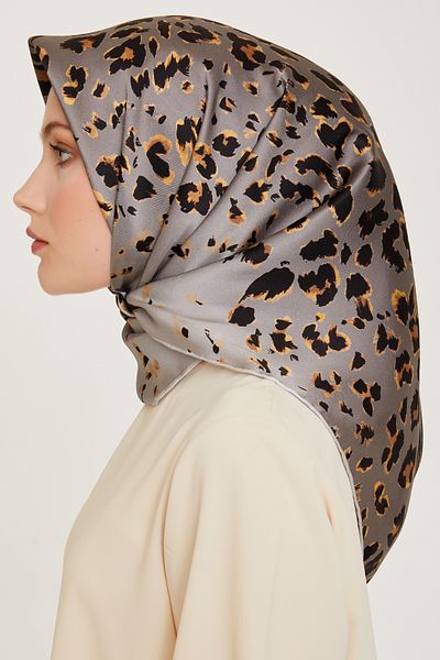 Armine Nostalgia Series Silk Twill Scarf 9249D-31 Leopard Pattern Gray-Gold