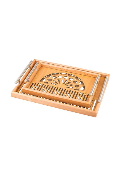 casa rosa Wooden tray set of 2 pieces , with Decorative floor and clear acrylic insulating layer