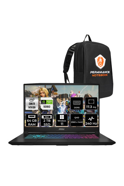 MSI Katana 17 HX i9-14900HX 64GB 2TB SSD RTX5060/8GB 17.3'' 2K QHD 240Hz W11H Gaming Laptop B14WFK