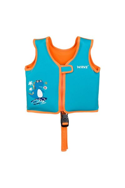 OEM Vestă de baie pentru copii, turcoaz, portocaliu, cu imprimeu dinozauri (2-3 ani/15-18 kg)