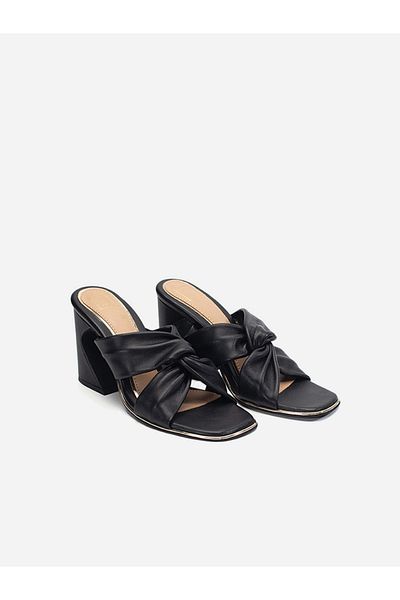 Heel Your Sole By Styli Women Black Criss Cross Leather Block Heel Sandals