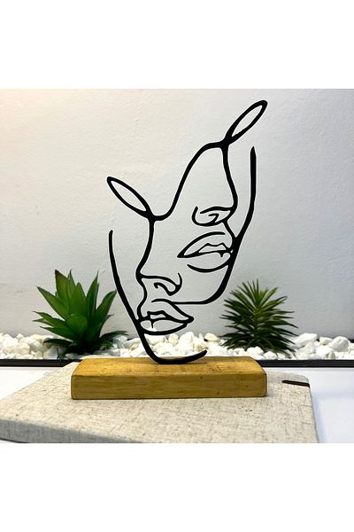 OEM "United Faces" decoration with natural wood base, 21.5 cm, black, 3D printed