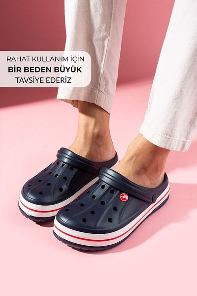 FUGA MODA Richard Navy Blue Perforated Line Embossed Polyurethane Closed Front Wet Floor Men's Slippers and Sandals