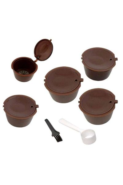NO BRAND Set of 5 refillable coffee capsules compatible with the Dolce Gusto machine, AG514A, Plastic, Brown