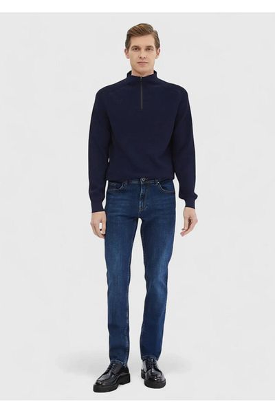 Ramsey Πλεκτό ζακάρ με μισό ζιβάγκο Navy Blue