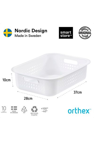 Orthex Storage and organization box, SmartStore Recycled 10, made of recycled plastic, White, 37x28x10 cm