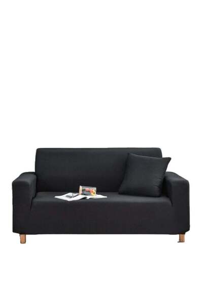 huitich Double Seat Elastic Sofa Cover Black 145x185 cm