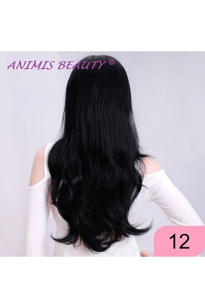 animis beauty Semiperuca Neagra, tresa cu calota, fibra sintetica cu aspect natural, par lung ondulat, 60 cm
