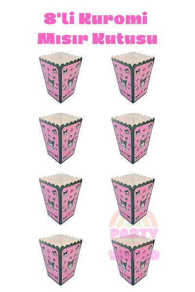 party world Set of 8 Kuromi Corn Boxes – Pink and Black Themed Cardboard Boxes