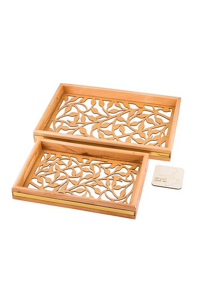 casa rosa Wooden tray set of 2 pieces , with Decorative floor and clear acrylic insulating layer