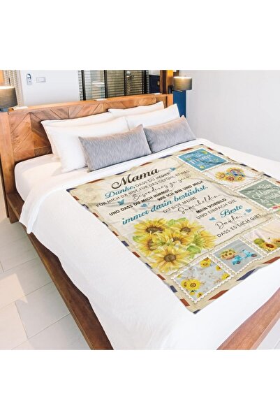 Niyewsor Flannel Blanket Mama Pattern, Cream, 150x130 Cm,