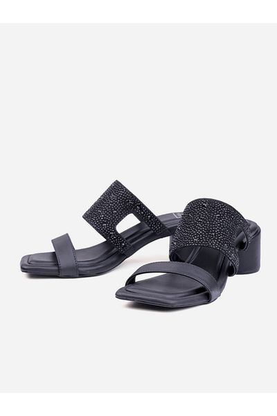 Heel Your Sole By Styli Rhinestone Embellished Leather Block Heel Sandals
