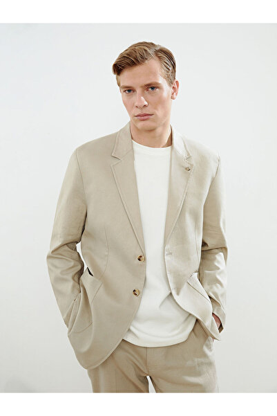 LC Waikiki Bej Standart Kalıp Keten Görünümlü Erkek Blazer Ceket