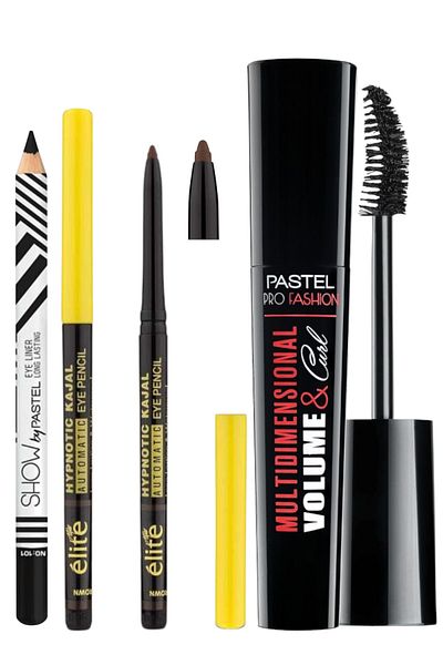 Pastel Multidimensional Volume & Curl Mascara + Show Black Eye Liner + Elite Kajal Eye Liner (Coffee)