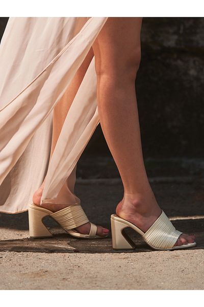 Heel Your Sole By Styli Striped Leather Block Heel Sandals