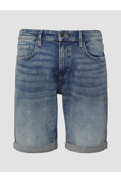 QS by s.Oliver Pantaloni scurți din denim pentru bărbați, talie medie John, croială regulată, aspect decolorat, albastru