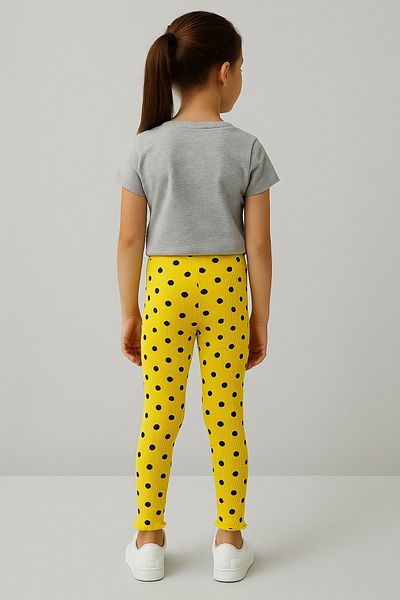 Kyex Girl's Summer Polka Dot Yellow Leggings