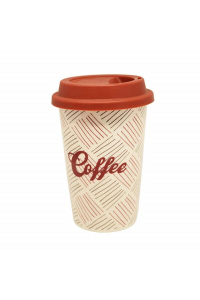 PUFO Cană de cafea ceramică cu dungi și capac din silicon, 415 ml