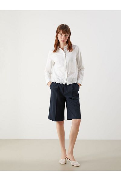 LC Waikiki Ecru Lace Detailed Poplin Crop Women's Shirt