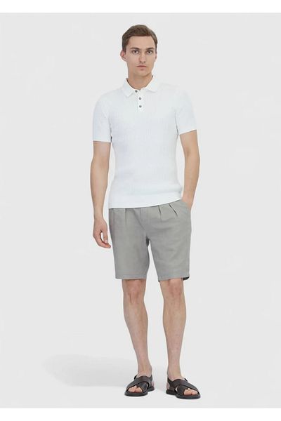 Ramsey White Polo Neck Jacquard Cotton Blended Knitwear