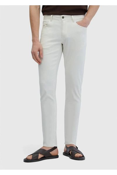 Ramsey Ecru Plain Woven Casual βαμβακερό παντελόνι