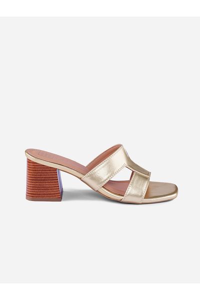 Heel Your Sole By Styli Metallic Design Leather Block Heel Sandals