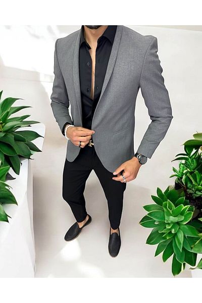 dehaine Men's suit, jacket with pants, plain, gray, 13199