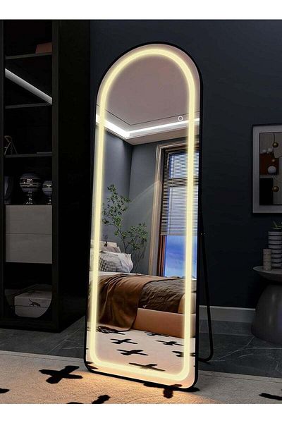 Taimi Large Mirror With Elegant Design,160x50cm, With Front Lighting, Gold Metal Frame And Back Stand