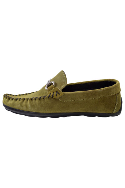 THEICONIC Men's Green Loafers Made of Natural Suede Leather Slip-on
