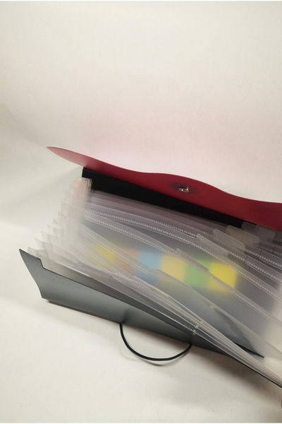 Linea Körüklü Çek Senet Portföyü Klasör Evrak Dosyası 12 Bölmeli 14cmx26cm Bordo Siyah