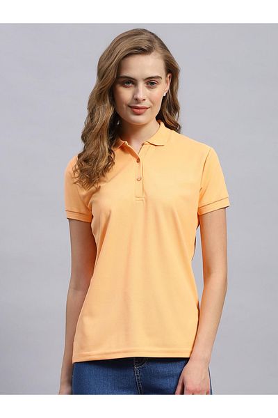 Rock.it By Styli Women Peach Solid Polo Collar TShirt