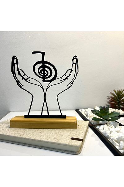 OEM "Cho Ku Rei" decoration with natural wood base, 16.5 cm, black, 3D printed