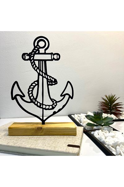OEM "Your Anchor" Decoration With Natural Wood Base, 21 Cm, Black, 3d Printed (COD: 116)