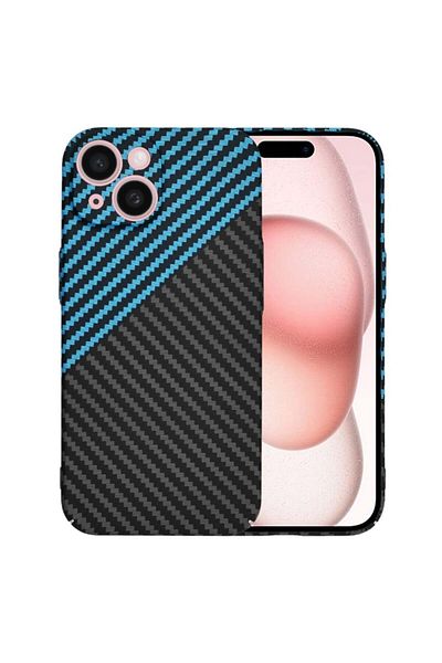 SKYDDAR INNOVATION Carcasă pentru iPhone 15, textură de carbon, Carbonite FiberShell, albastră, set de stickere