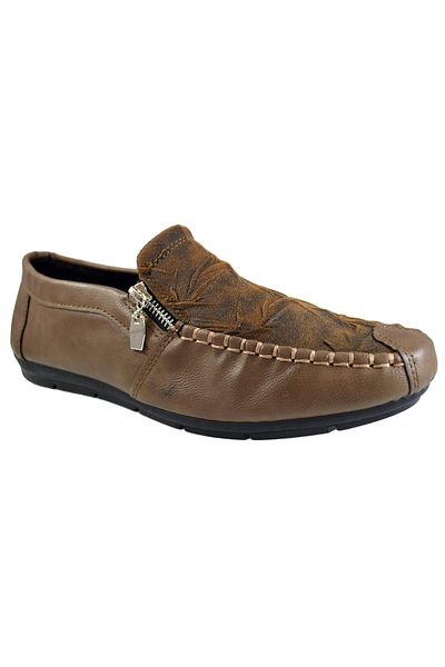 THEICONIC Men's loafers, brown, ribbed pattern and zipper - Corner