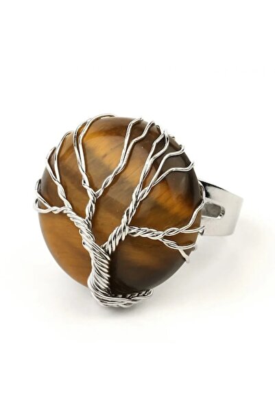 animis beauty Inel Ochi de Tigru cu montura Pomul Vietii, reglabil, din pietre naturale semipretioase