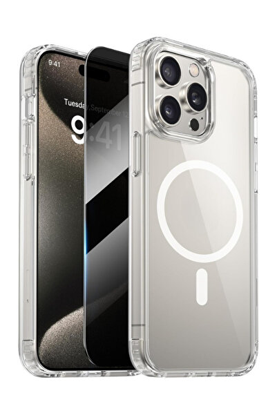 Evax 1H1M iPhone 15 Pro Max Uyumlu 1 Hayalet Cam Ekran Koruyucu & 1 Magsafe K...