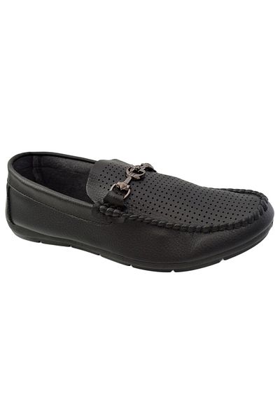 THEICONIC Men's Loafers, Black, with buckle and perforations - Corner