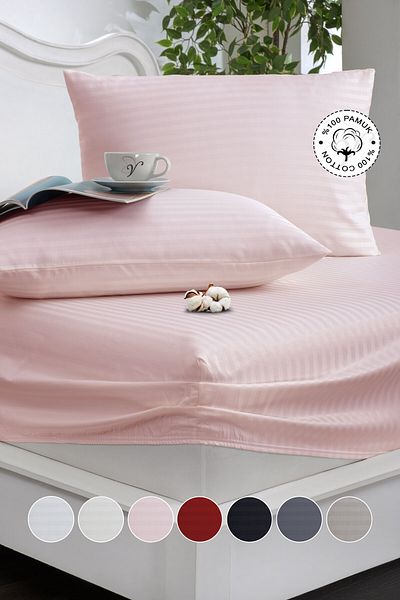 Vionel Home 100% Cotton Striped Cotton Satin Single / Double Size Fitted Sheet Set | 100X200Mm | 160 X 200 | 180 X 200