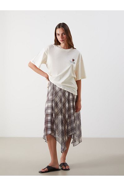 LC Waikiki New Season Plaid A-Line Skirt with Zipper at Waist - S5P493Z8