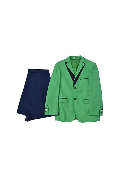 Tiga Kids Green Linen Navy Blue Trousers Boy's Suit