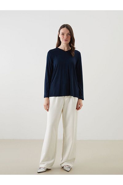 LC Waikiki New Season Γυναικεία μπλούζα με λαιμόκοψη V με μακρυμάνικο στρας - S5GE03Z8