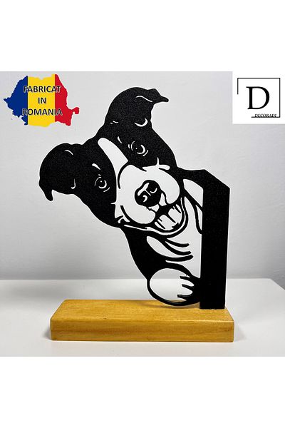 OEM "Canine Joy" decoration with natural wood base, 19 cm, black, 3D printed