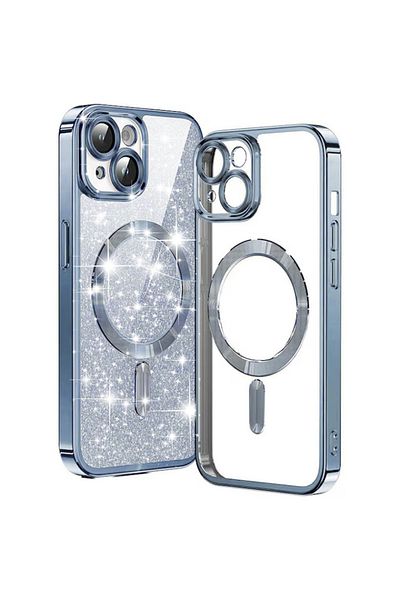 SKYDDAR INNOVATION Carcasă pentru iPhone 15, Magsafe de lux cu sclipici, antișoc, protecție superioară, albastră, set de autocolante