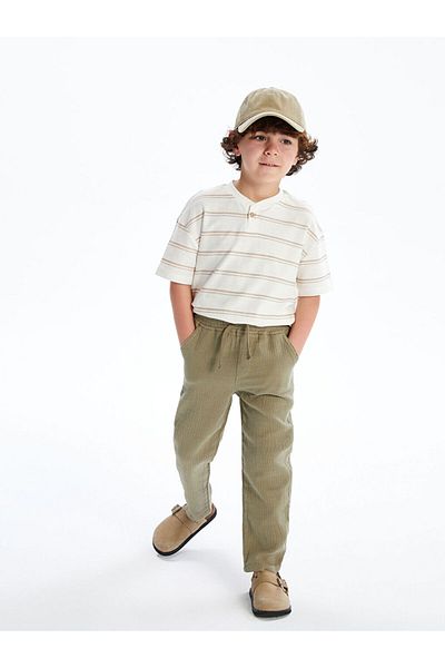 LC Waikiki Beige Combed Cotton Striped Boy's T-Shirt