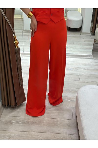 MELTEM TUĞAN Premium Wide Leg Fabric Trousers Pomegranate Flower