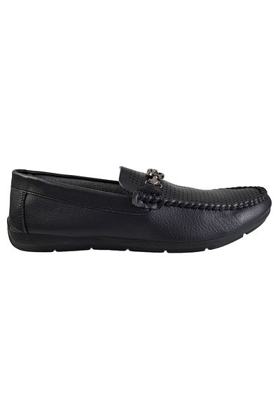 THEICONIC Men's Loafers, Black, with buckle and perforations - Corner