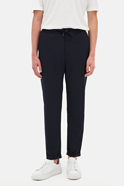 Tween Relaxed Fit (Pilesiz) Lacivert Armürlü Kumaş Pantolon